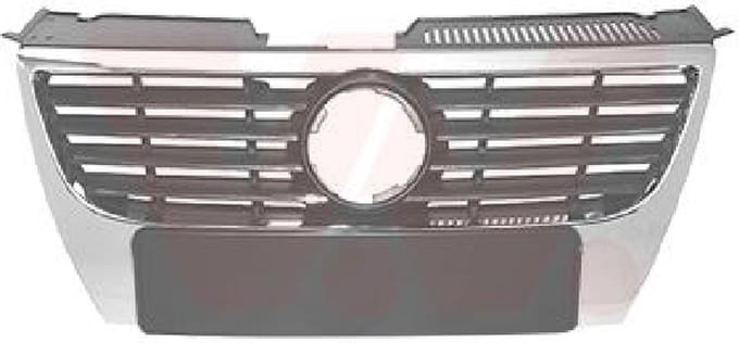 Volkswagen Passat, 2005 - 2010 - grille, zwart/ chrome, voor embleem van 130 mm
