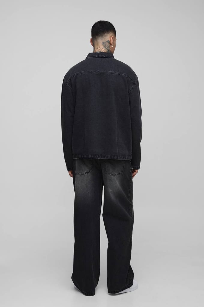 Lang geplooide wijde jeans | Washed Black | Size 36