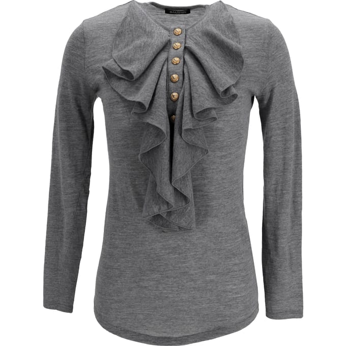 Balmain trui met ruches in grijze wol