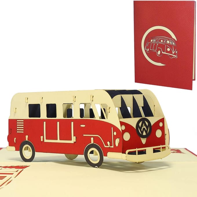 3D Pop-up Kaart Vintage Bus voor Verjaardag en Cadeaus
