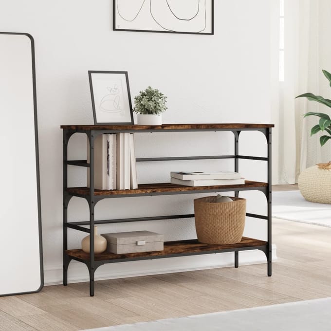 vidaXL - Wandtafel - 100x32x75 - cm - bewerkt - hout - gerookt - eikenkleurig