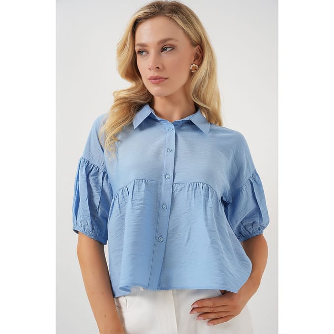 Loose-Fit Cropped Overhemd met Kraag