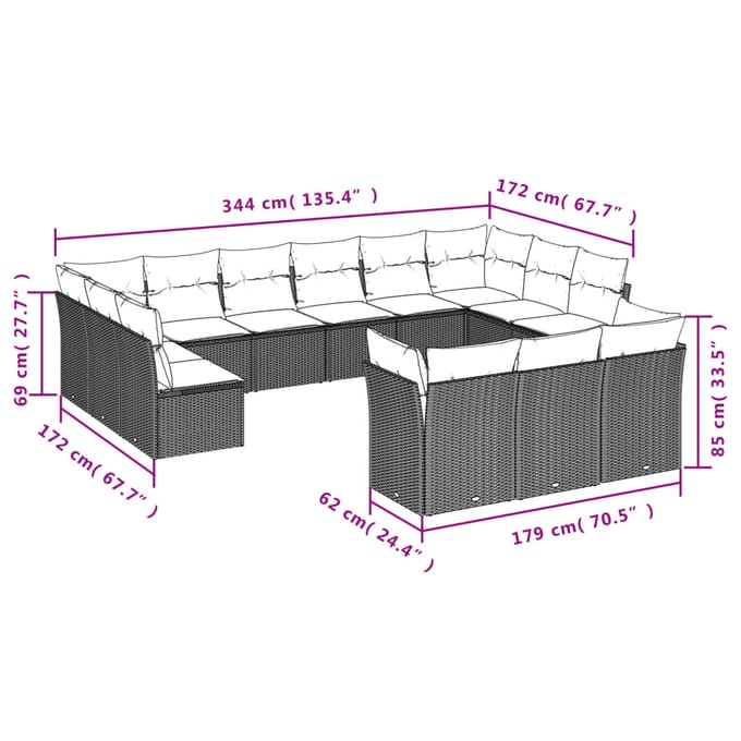 vidaXL - 13-delige - Loungeset - met - kussens - poly - rattan - beige