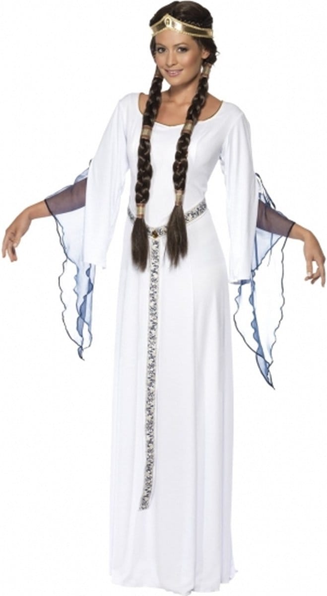 Smiffys Carnaval verkleed jurk - wit - lang - middeleeuwen - thema verkleedkleding 40/42