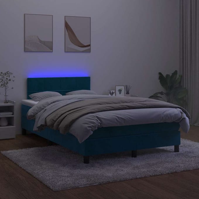 vidaXL - Boxspring - met - matras - en - LED - fluweel - donkerblauw - 120x200 - cm
