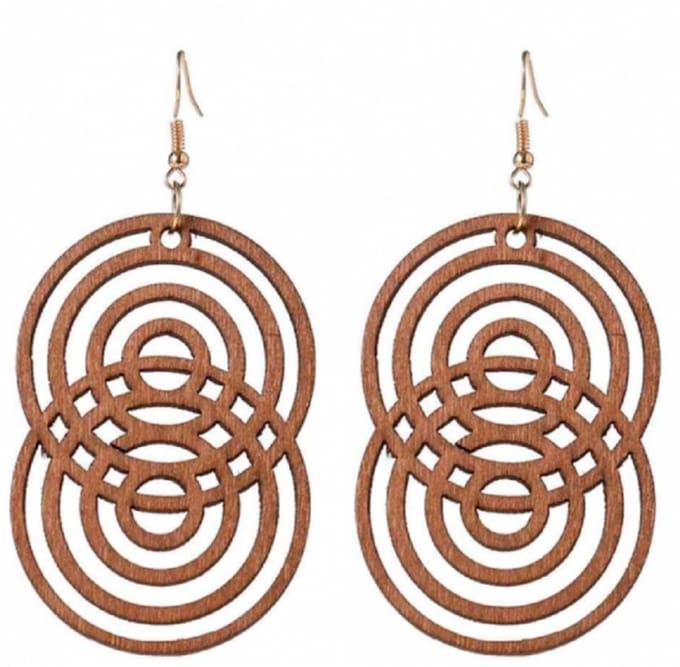 zilver Lange bruine oorbellen Dubbele cirkel- hout