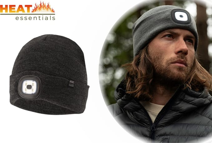 Heat Essentials - LED Muts Heren- One Size Unisex – Antraciet - Fleece Muts Dames – Beanie – Thermo Muts