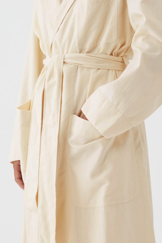 Tekla Unisex Flannel, Dressing Gown Moondust Maat: XL | Badjassen Outlet | Unisex | Ecru