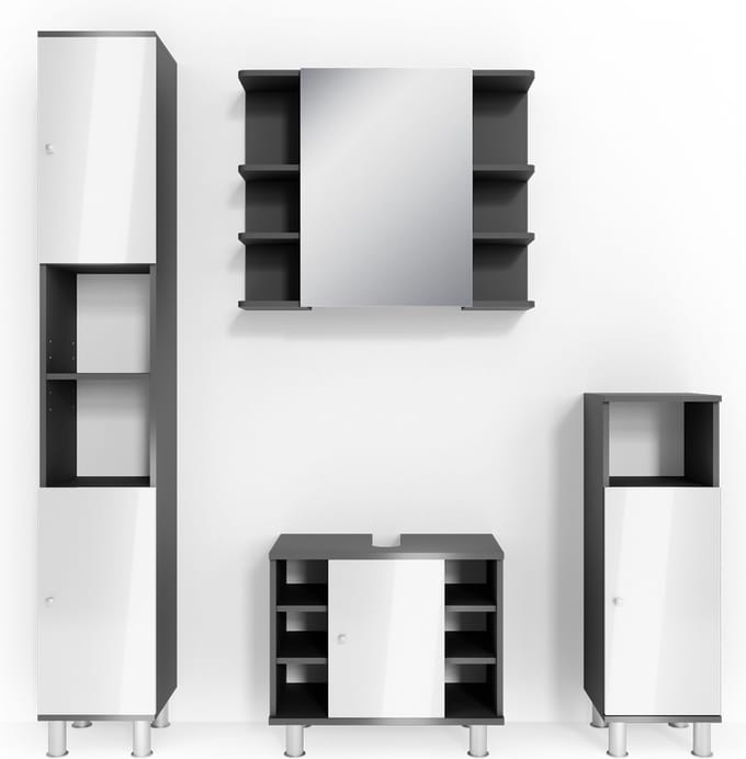 Vicco Badkamermeubel set Fynn, Antraciet, 4-delig