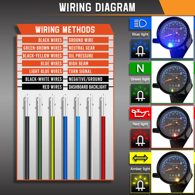 Cafe Racer Retro Custom Motorcycle Mechanische snelheidsmeter met LED-indicator Kilometerteller 220 km/u zwart
