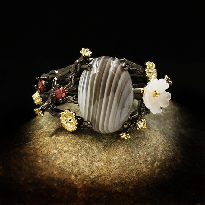 Luxe Edelsteen Damesring Natuurlijke Edelsteen Ring Elegant Temperament No. 10 gray