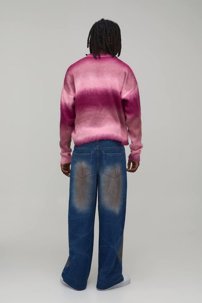 Relaxed Boxy Verlengde Hals Ombré Gebreide Trui | Red | Size Medium