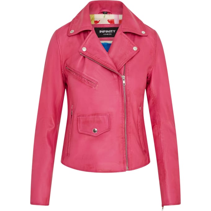 Dames fuchsia roze klassieke Brando biker leren jas - Broome