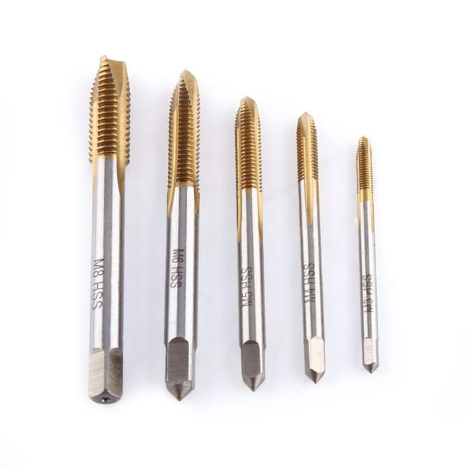 Kit de 5 pièces de tarauds à vis HSS revêtus de titane M3 M4 M5 M6 M8 Éjection avant des copeaux