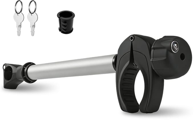Zilveren Lange Framehouder Fietsendrager Afsluitbaar – 45 cm – Voor 3e Fiets – Universele Fietsklem Caravan & Camper