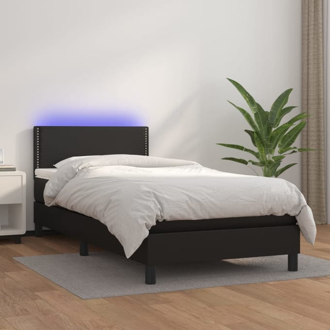 vidaXL - Boxspring - met - matras - en - LED - kunstleer - zwart - 80x200 - cm