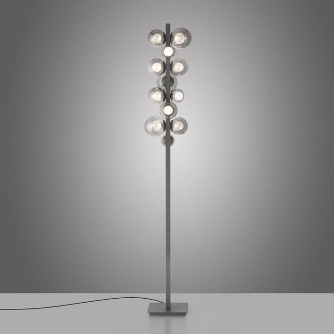 LED vloerlamp PURE Popup, grijs aluminium/glas, dimmer, 12-lamps