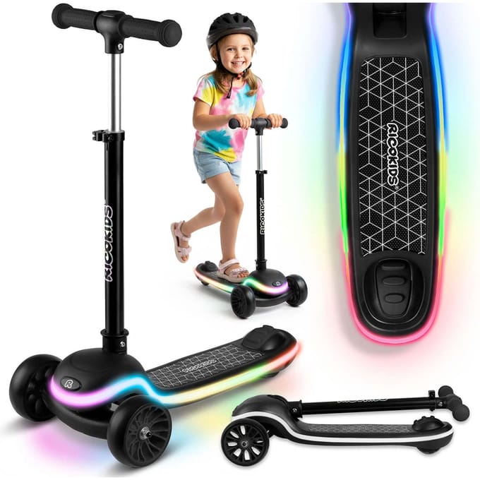 RicoKids Leddi - Kinderstep - LED Dek - Zwart - Drie Wielen