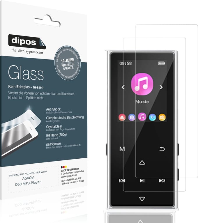 dipos – 2x Pantserfolie geschikt voor AGXOV D50 MP3-Player | 9H Screenprotector