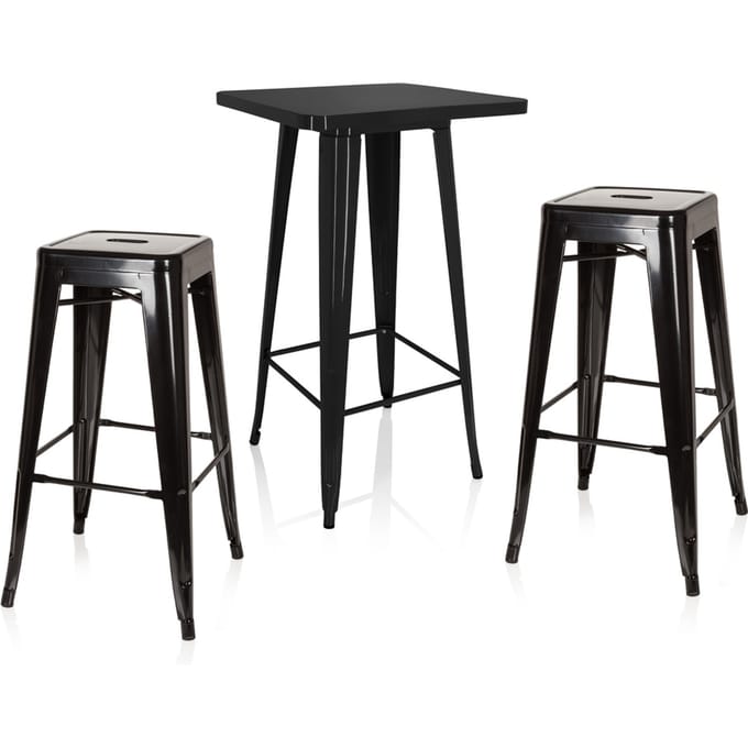 Barmafel / statafel met 2 barkrukken Vantaggio Set metallic zwart hjh OFFICE