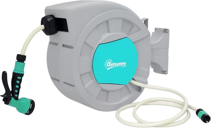 Slanghaspel met 20m Waterslang - 180° Draaibaar en Automatisch Intrekbaar