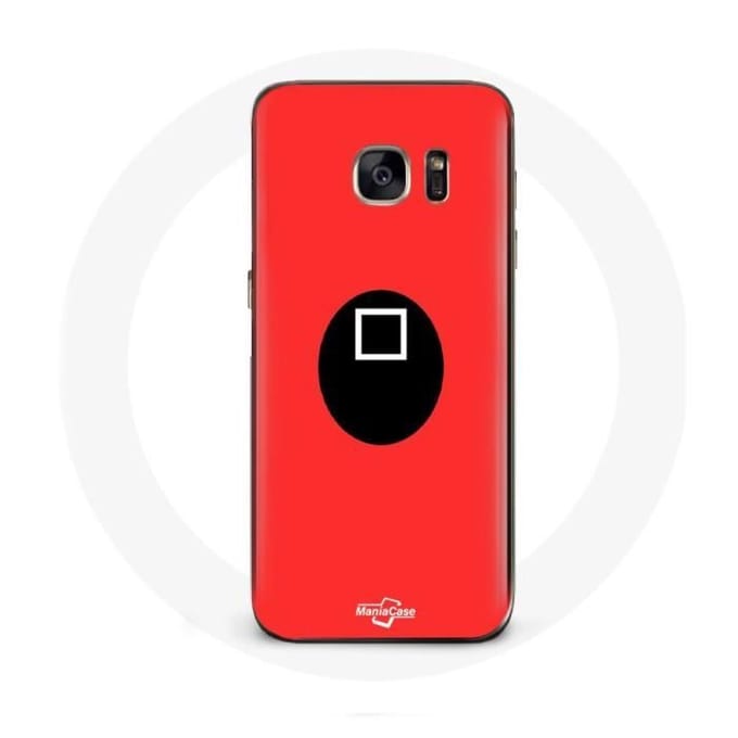 Samsung Galaxy S7 hoesje Squid Game vierkant masker rode achtergrond rood