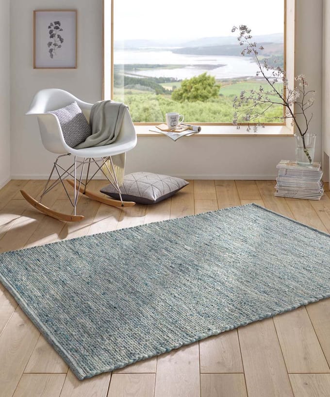 Wollen vloerkleed - Bokn Lichtblauw 140x200