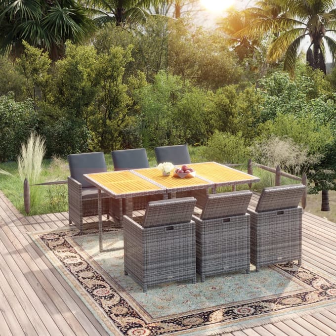 vidaXL - 7-delige - Tuinset - met - kussens - poly - rattan - grijs
