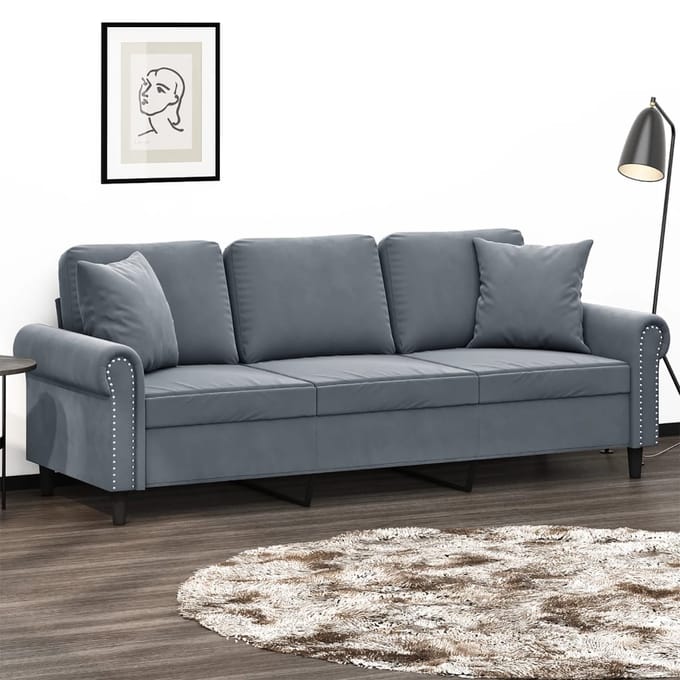 vidaXL - Driezitsbank - met - sierkussens - 180 - cm - fluweel - donkergrijs