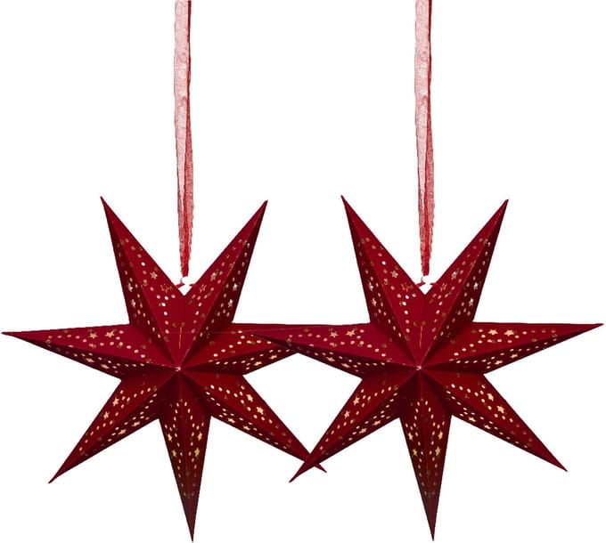 Lumineo Verlichte kerstster - 2x - rood - D38 cm - papier - LED - warm wit - steady light - timer - binnen - op batterijen