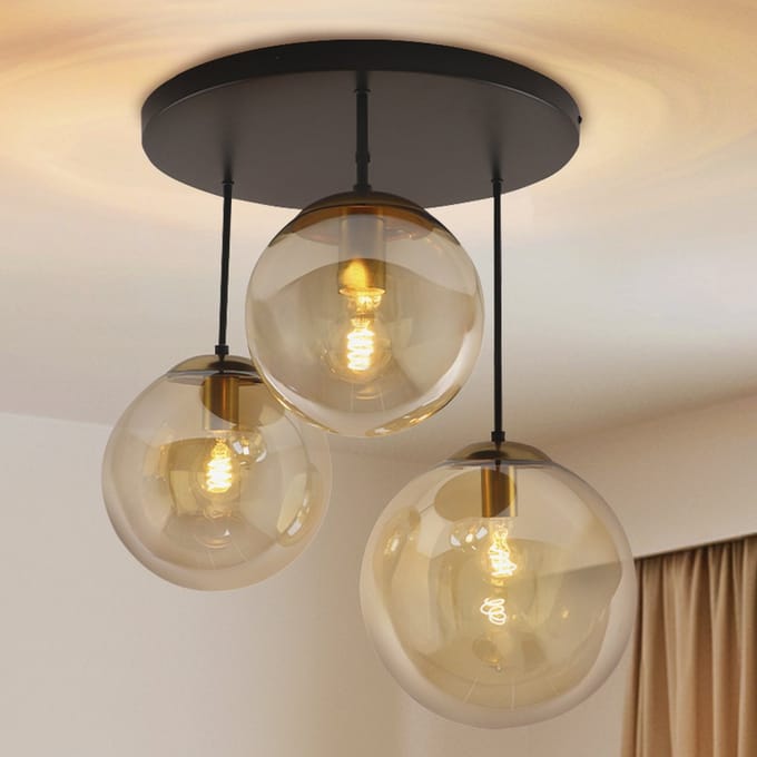 Olucia - DOLF - Plafondlamp - Amber / Zwart - Vorm: Rond