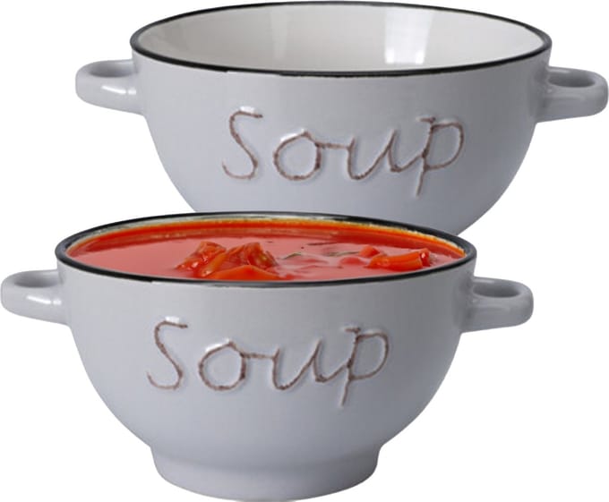 Excellent Houseware soepkom gres - 2x - lichtgrijs - porselein - D14 cm - serveer/snackschaaltje