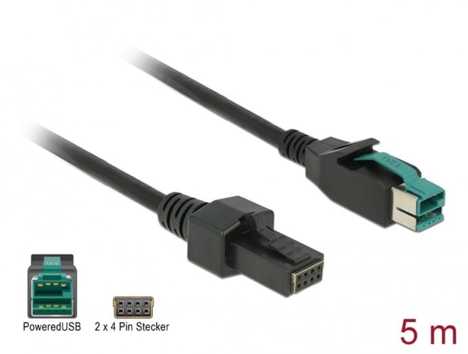 Delock PoweredUSB cable male 12 V > 2 x 4 pin male 5 m for POS printers and terminals