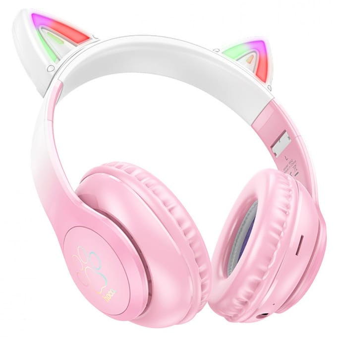 Hoco W42 Draadloze Kinder Koptelefoon met Led Kattenoortjes Max 85 dB Roze