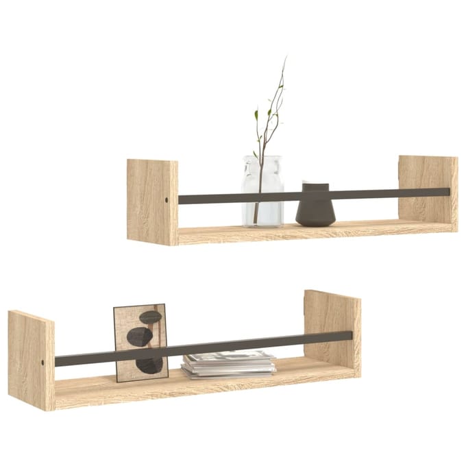 vidaXL - Wandschappen - met - stangen - 2 - st - 60x16x14 - cm - sonoma - eikenkleurig