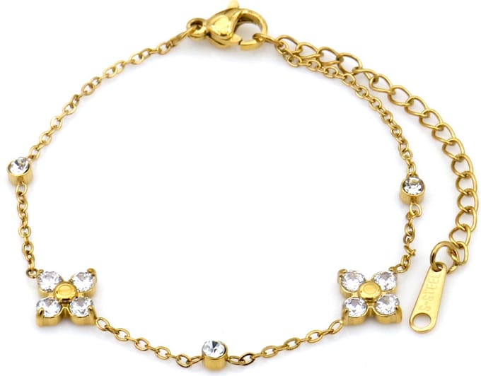Armband - RVS - bloemen met kristal - 16-21 cm