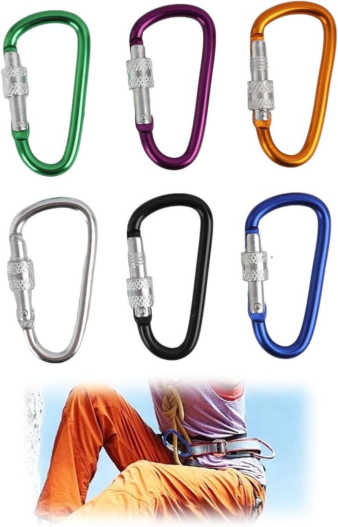 6x Mini Karabijnhaken Lichtgewicht Aluminium Schroefsluiting Sleutelbos & Rugzak Accessoires