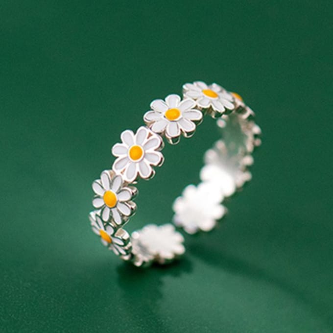 Madeliefjesring, Mori Serie Kleine Verse Witte Bloem Ring, Dames Temperament Sieraden