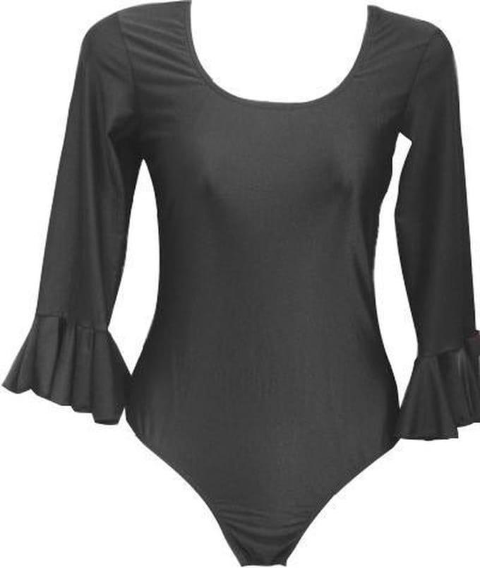 Flamenco body dames, zwart - met 3/4 mouw - maat L
