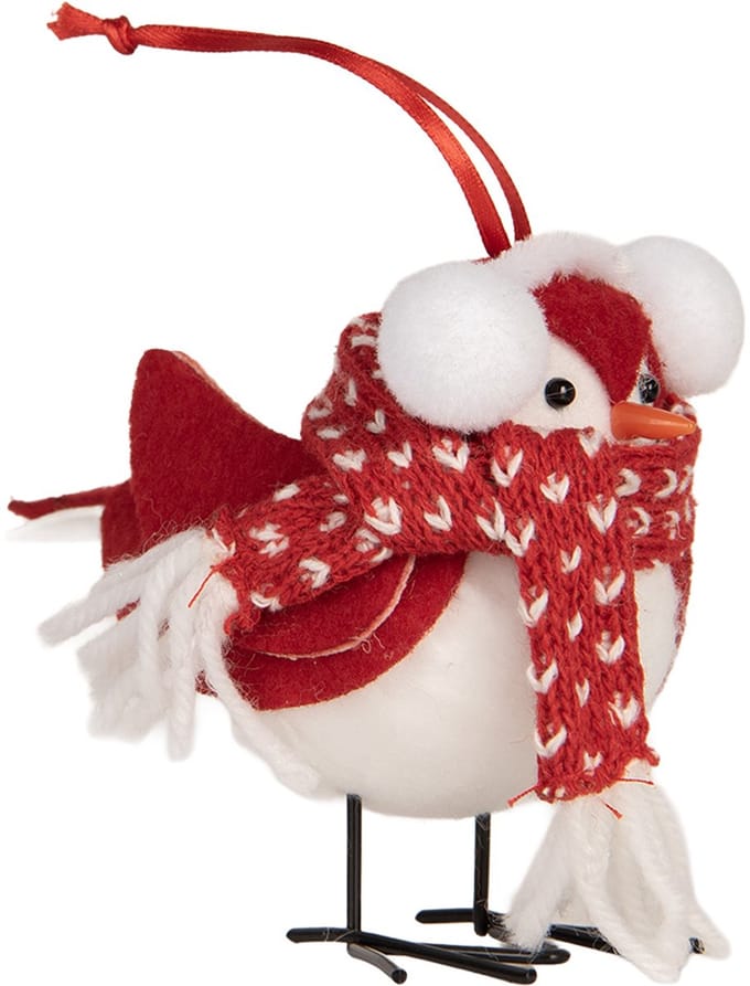 Clayre & Eef Decoratie Vogel 12x7x10 cm Rood Wit Synthetisch