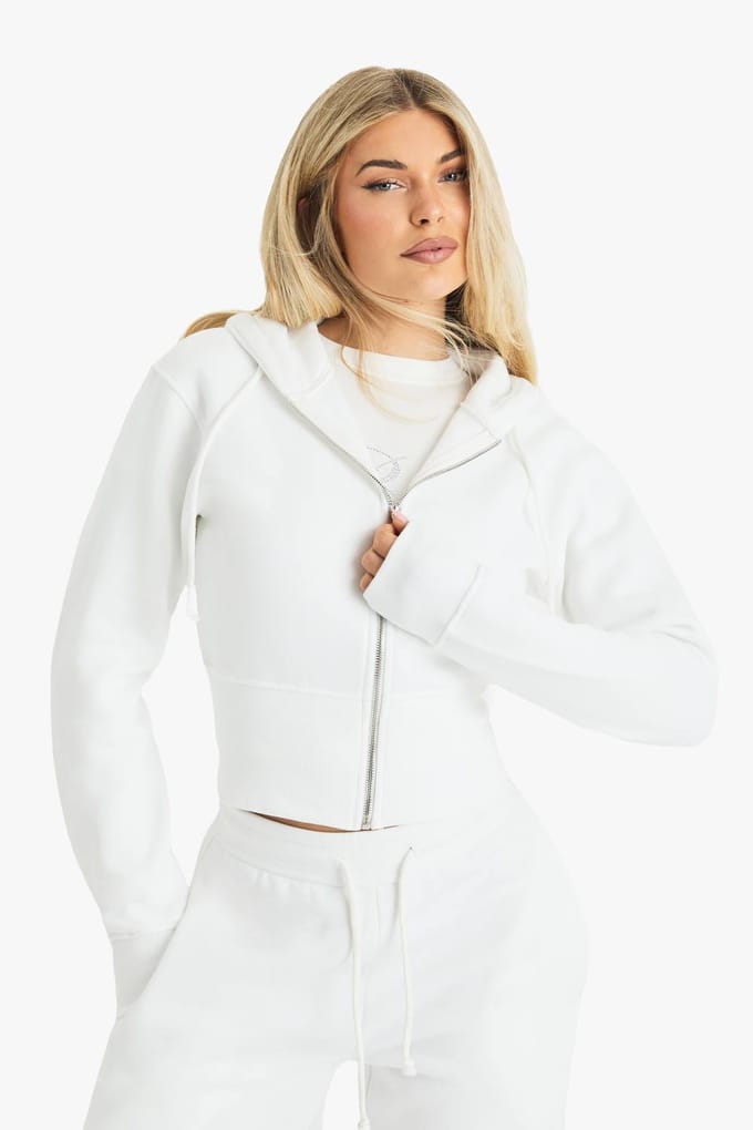 boohoo Dames Bruids 'Bride' Diamante Slogan Cropped Hoodie | Wit | Maat: Medium