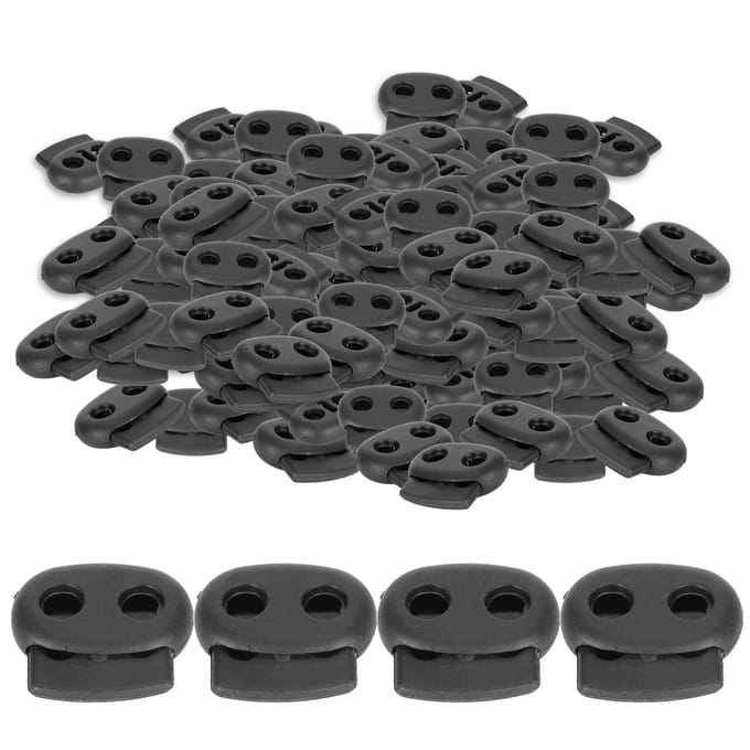 300 stuks Dubbel Gat Veer Koordstoppers Varkensneus Vorm Nylon Gesp Stopper Sluiting gray