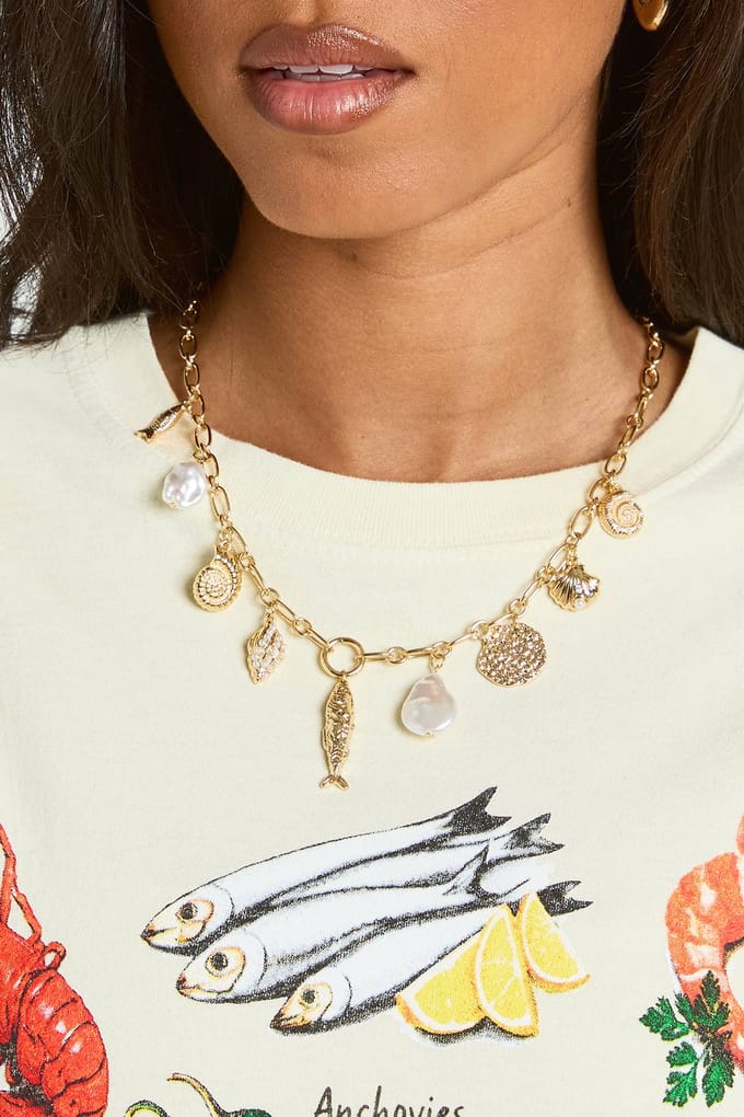 boohoo Dames Oceaan Hanger Bedel Ketting | Goud