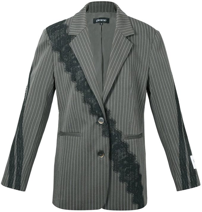 Woven Polyester Fiber Women's Suit Set Elegant Stripes Lace Panel