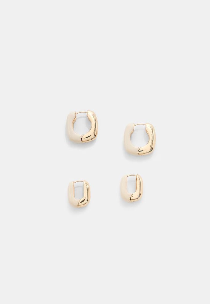 Stradivarius Set van 2 emaille oorringen  Goud OS