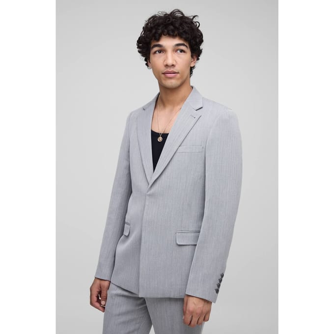 Slim Fit Herringbone Suit Blazer | Black | Size Medium