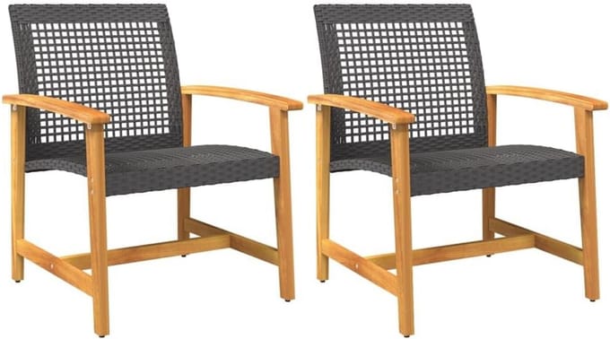 Comfortabele Tuinstoelen van Poly Rattan en Acaciahout - Set van 2