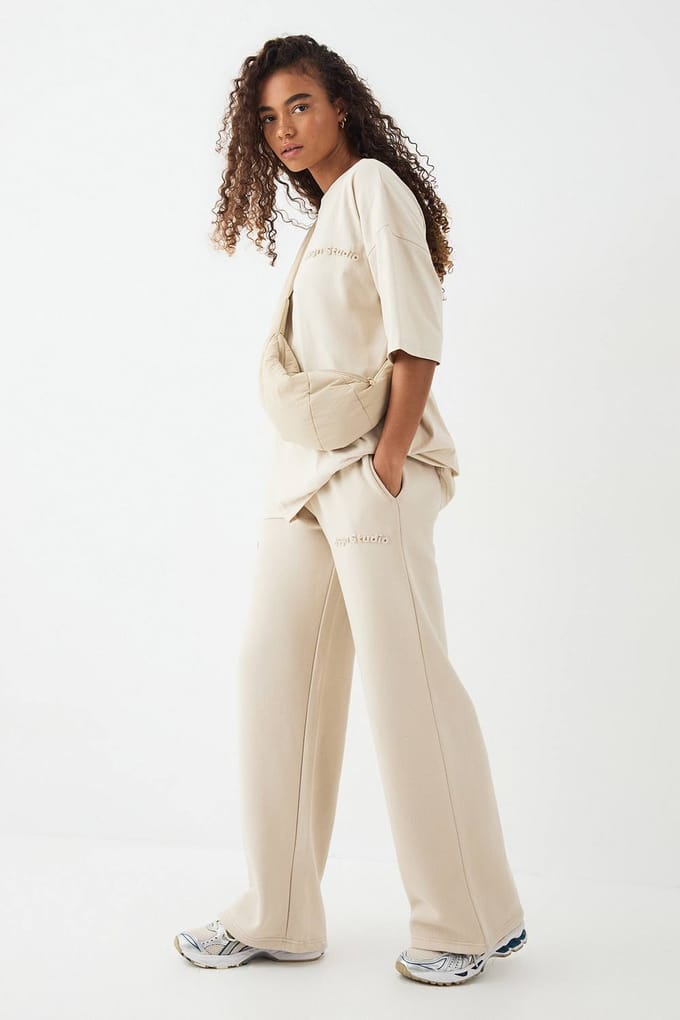 Dames DSGN Studio Geembosseerde Rechte Pijp Jogger | Stone | Maat: Large