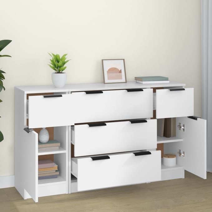 vidaXL - 3-delige - Dressoirset - bewerkt - hout - wit