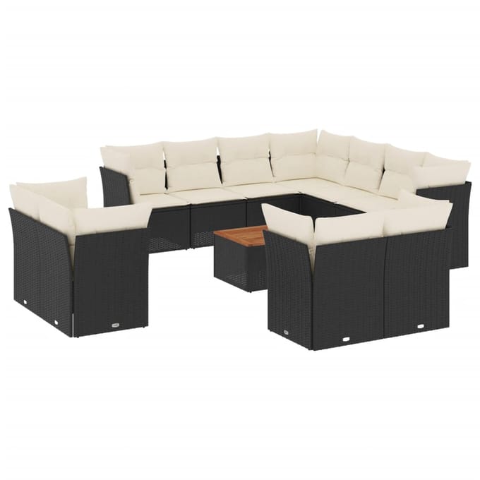 vidaXL - 12-delige - Loungeset - met - kussens - poly - rattan - zwart